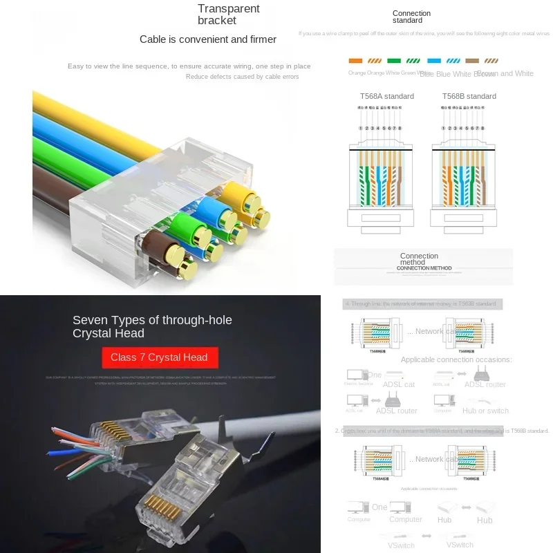 Conector de cabeza de cable Ethernet modular, categoría 7, Cat7RJ45, perforado, blindado, 8P8C, chapado en oro, red RJ45, 100 piezas