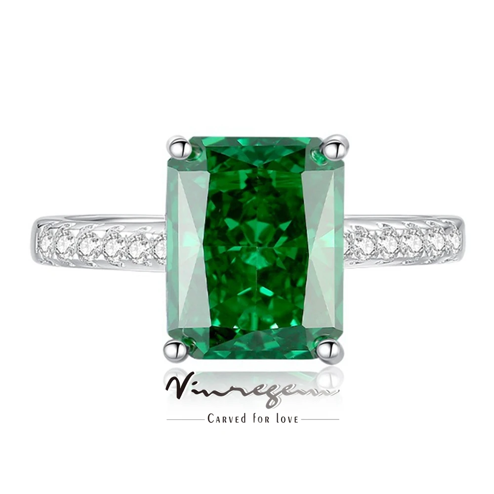 Vinregem 8*10 MM 4 CT Crushed Ice Cut Emerald High Carbon Diamond Gems 925 Sterling Silver Ring for Women Fine Jewelry Wholesale