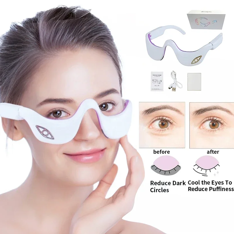 LED Micro Current Pulse Eye Massager Relieves Eye Fatigue Fades Dark Circle Anti Wrinkle Heat Therapy Eye Beauty Device Current