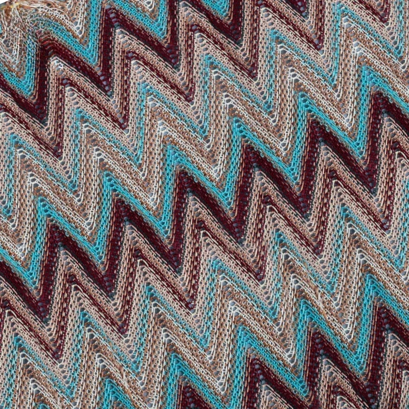 Coffee Colored Blue Pure Polyester Wavy Lace Crochet Jacquard Knitted Fabric Clothing Design European and American Fabrics