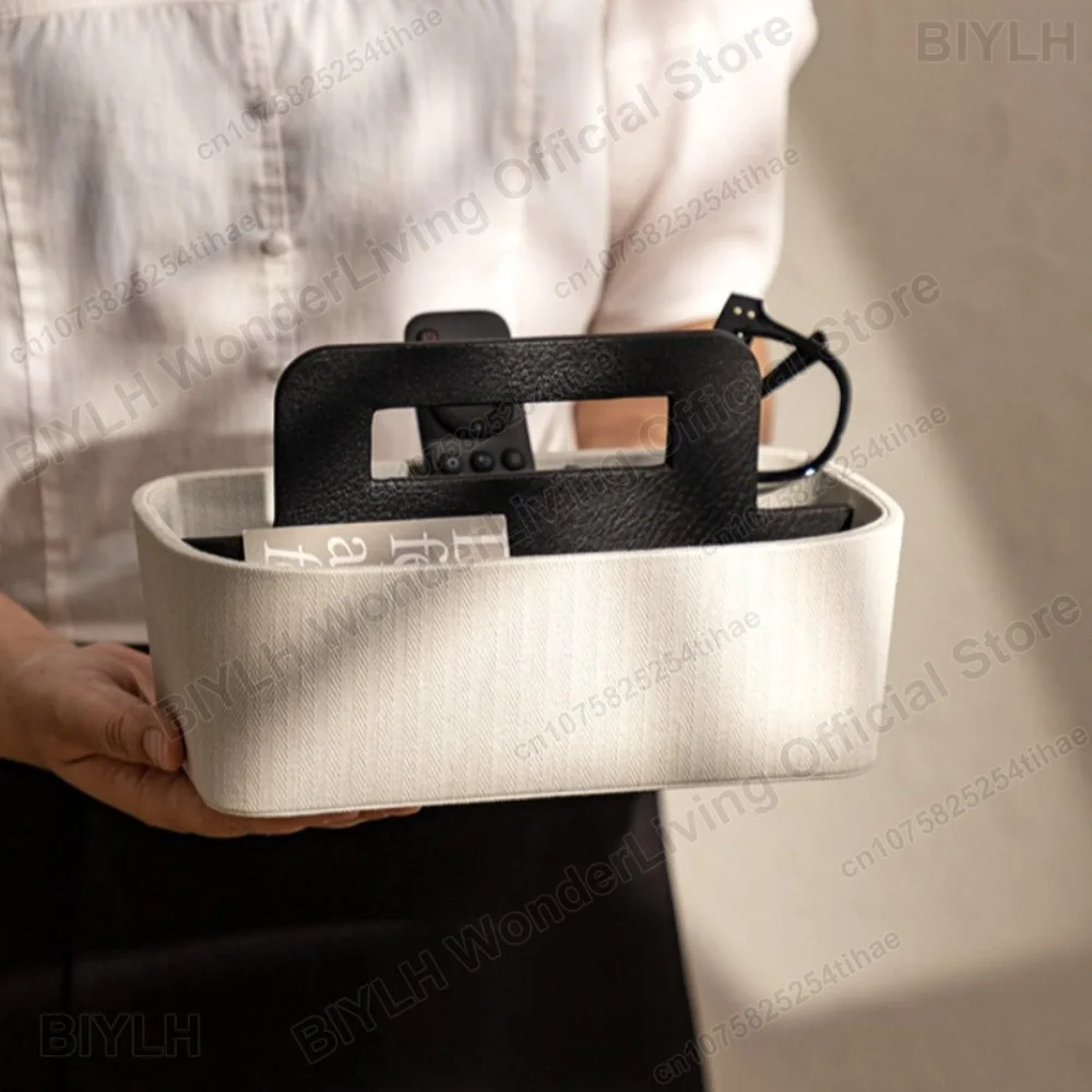 Leather Woven Storage Box Home Decor Portable Storage Rack Remote Control Makeup Brush Office Stationery Finishing Storage Tool
