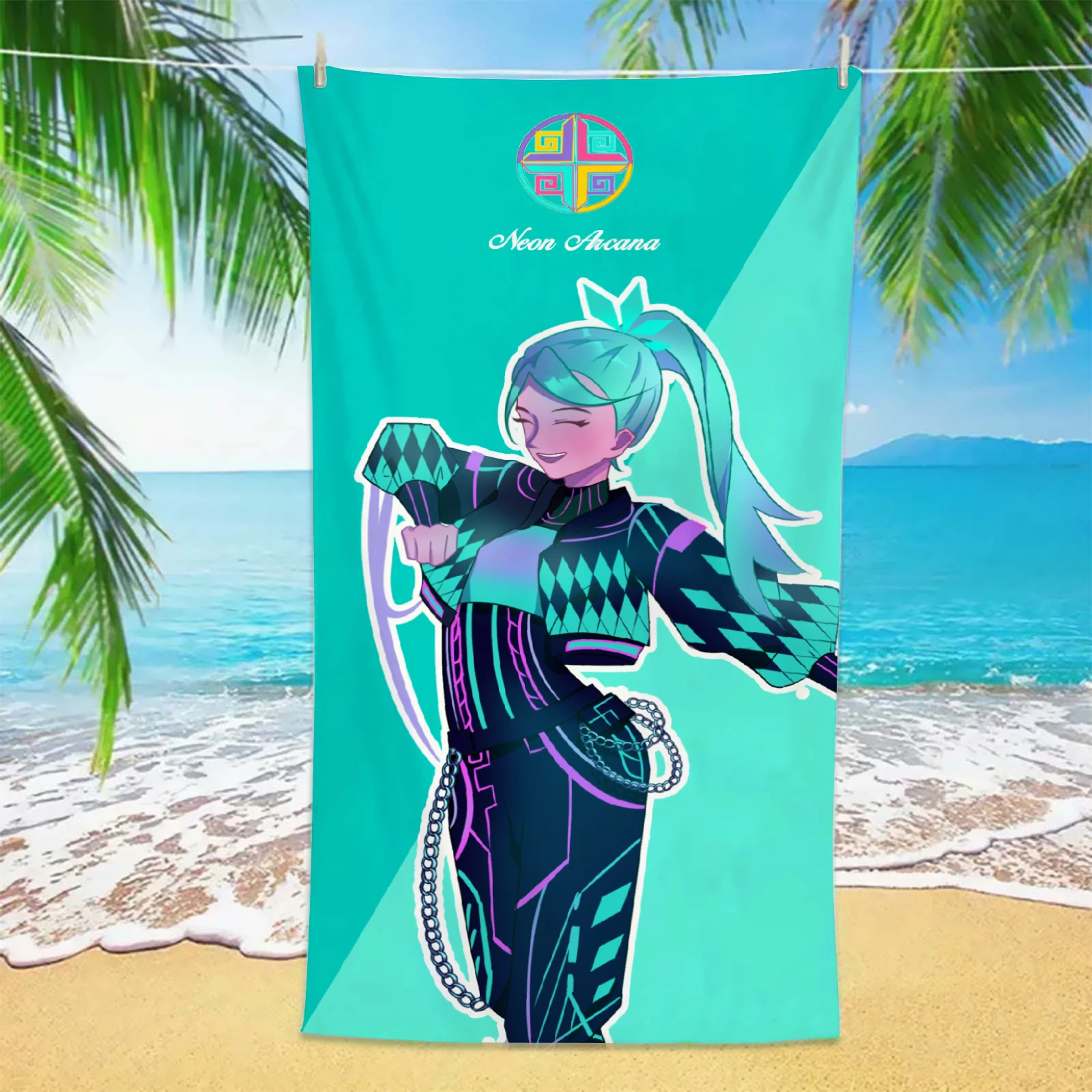 NEON ARCANA Beach Towel Anime Girls Group 3D Printed Design Soft Microfiber Towel Quick Drying Sandproof for Girls Summer Gifts