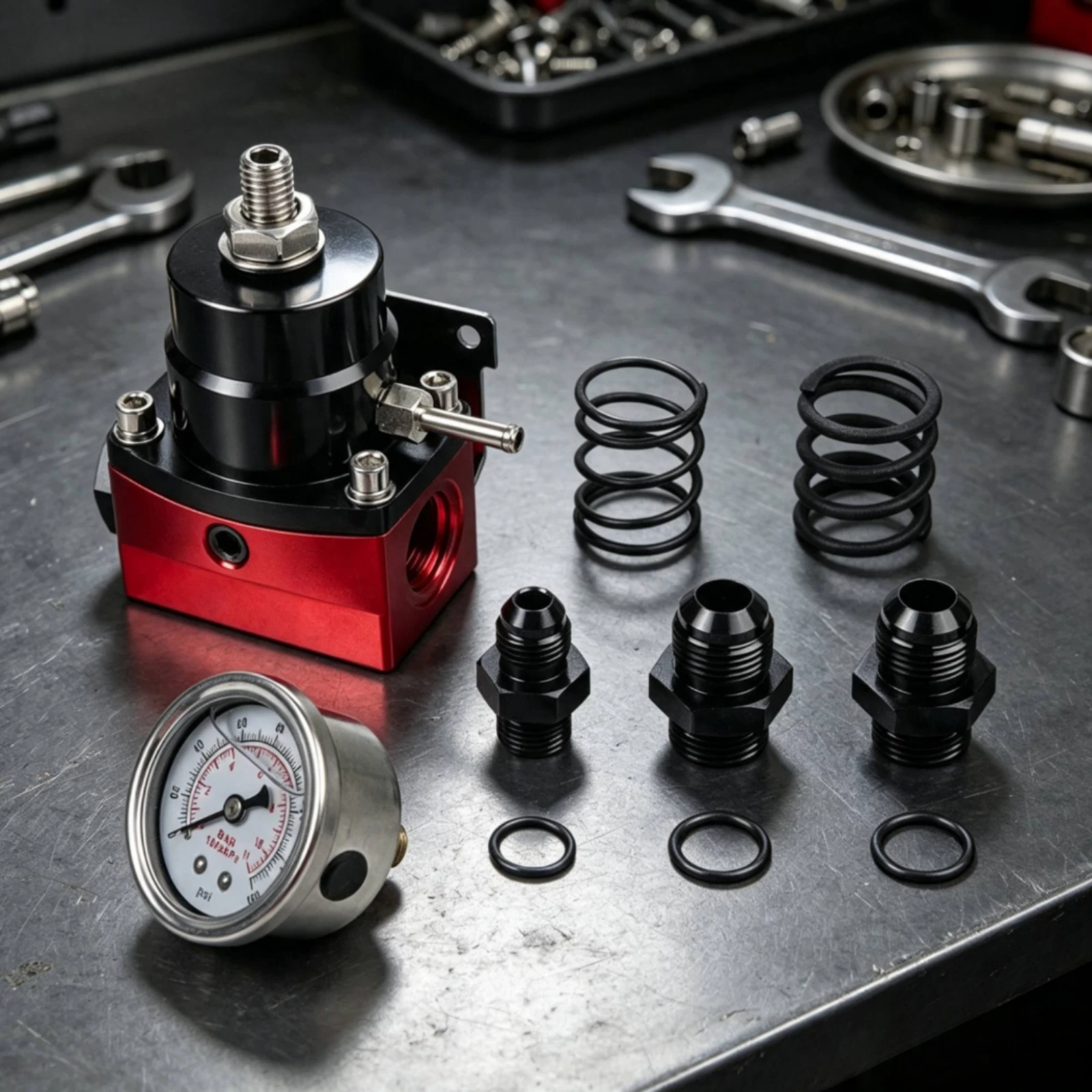 Fuel Pressure Regulator with Gauge Aluminum Alloy Fuel Pressure Regulator Corrosion-Resistant Compact for Car Tuners