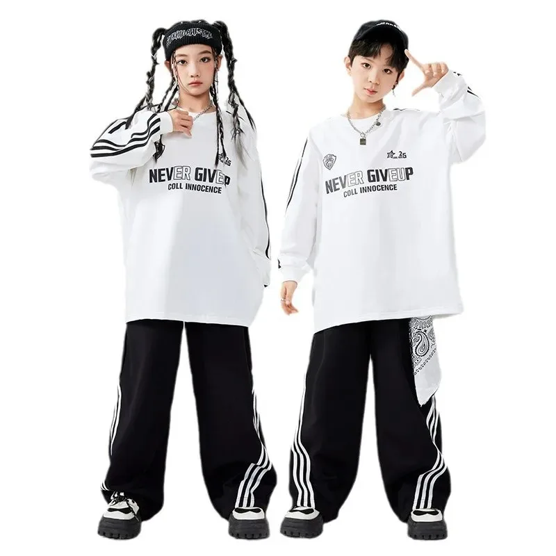 

Girls Hip Hop Crop Top Letter Joggers Pants Boys Streetwear Sweatshirts Kids Jazz K-pop Costumes Child Street Dance Clothes Sets