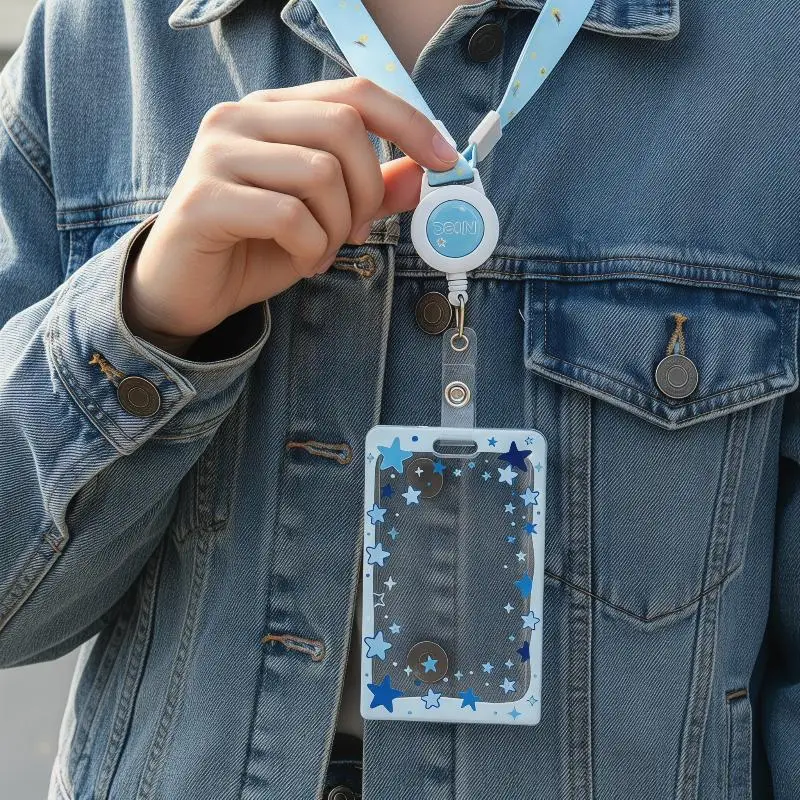 Star Sliding Cover Card Holder Transparent Portable ID Protector Kpop Photocard Photo Case Student School Card Bus Card Holder