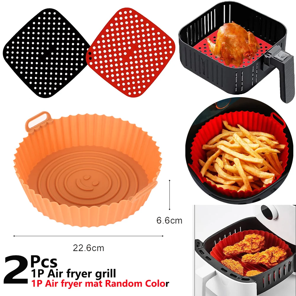 2pcs Non-stick Baking Mat Kitchen Accessories Air Fryer Silicone Mat Pastry Tools Accessories Bakeware Oil Mats Airfryer Basket