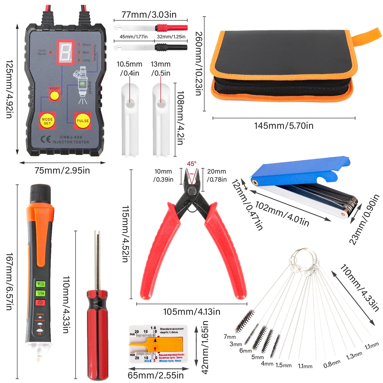 Fuel Injector Tester & Adapter for Diagnosis and Cleaning of Injectors DIY Gasoline Battery System Scan Voltage Tester Pen Tool