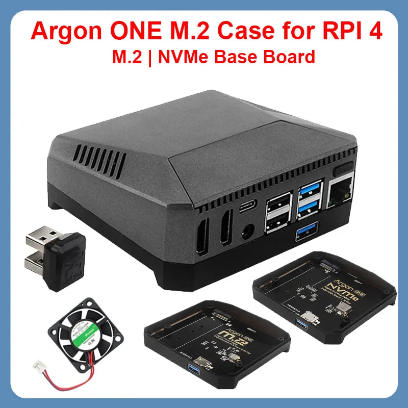 Argon ONE M.2 Case for Raspberry Pi 4 Model B M.2 | Nvme Base Board Optional Built-in Fan Aluminum Case for RPI 4