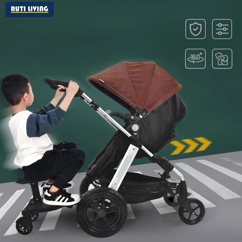 2 in 1 Universal Stroller Board Standing Buggy Board with Detachable Seat Pram Pedal Adapter Pushchair Kids Ride Board Load 25kg