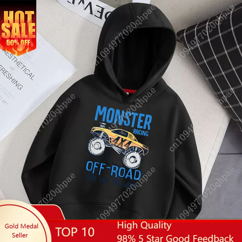 

Aimi Lakana Monster Truck Childrens Hoodie Long Sleeve Cotton Coat Baby Boy Cartoon Hoodie Casual Pullover