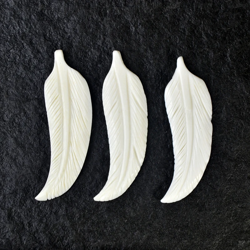 3PCS Handmade Carved Yak Bone Flower Pendant Hawaii Style Bone white Beads DIY Jewelry Accessory 85mmX2mm