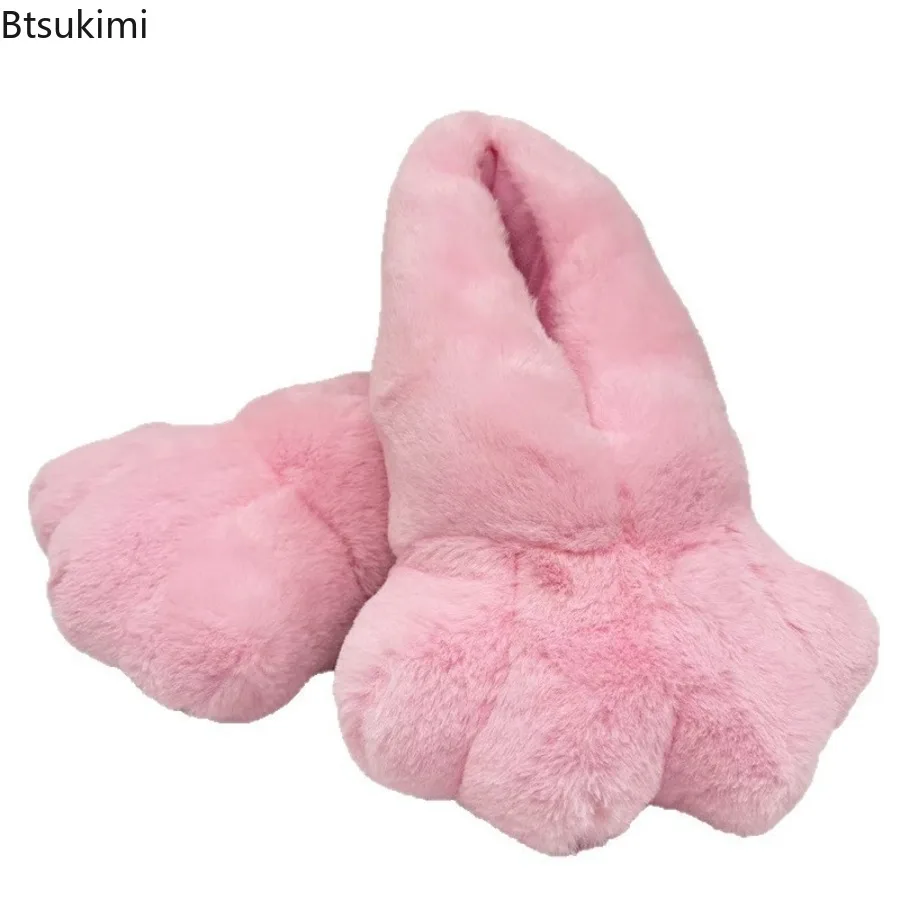 New Adult Fluffy Slippers Home Girls Cute Rabbit Paw Shoes Winter Soft Warm House Plush Slippers for Couple Indoor Floor Shoes