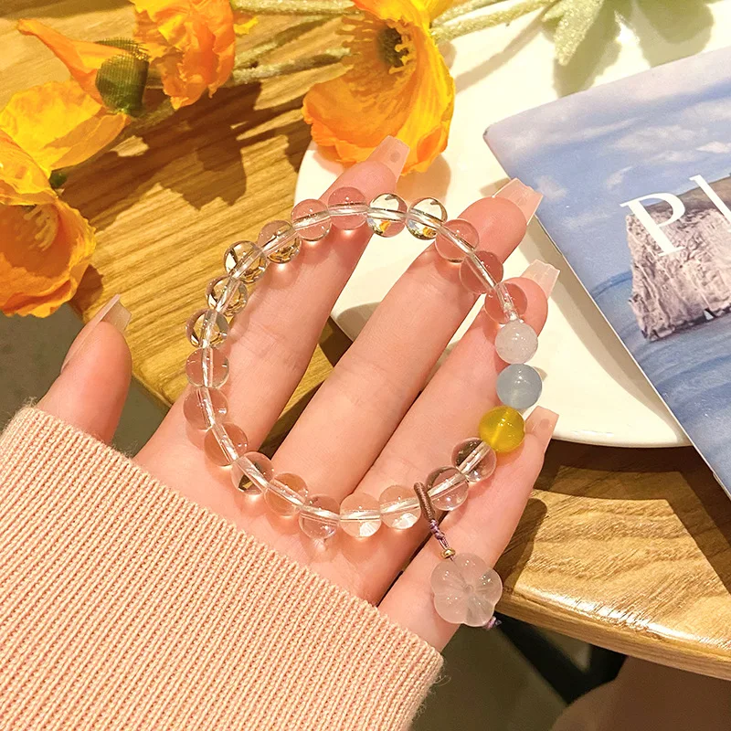 Super Fairy Sweet Fresh Soft Glutinous White Bracelet Gentle Temperament Pink Crystal Peach Blossom Bracele