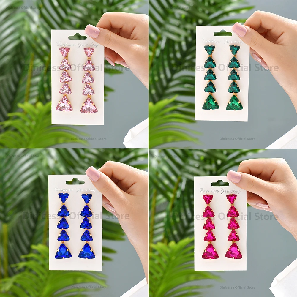 Moda cuore colorato cristallo trasparente carino orecchini pendenti lunghi per le donne tendenza Design di lusso fata regalo di gioielli per feste