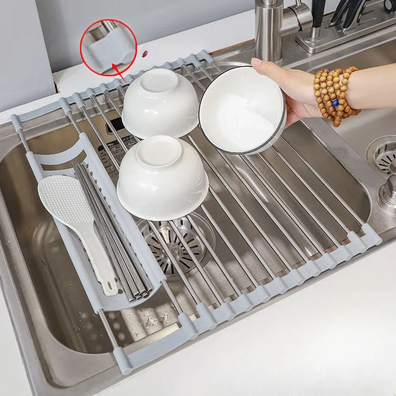 

Roll Up Dish Drying Rack over sink,304 Stainless Steel Dish Drainer Shelf Organizer Tableware Plate Storage,Kitchen accessories