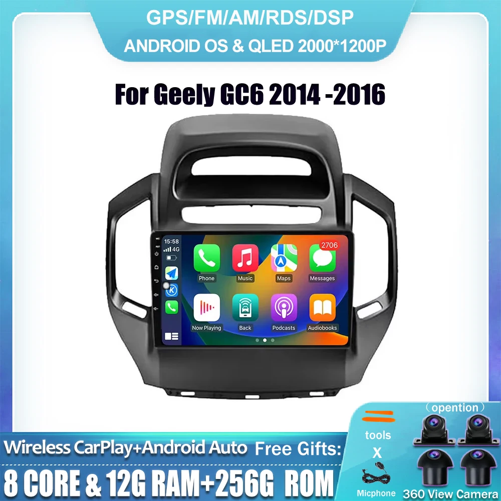 

Android 14 Autoradio 9-inches Bluetooth WIFI Carplay For Geely GC6 2014 -2016 Car Radio Multimedia Video Player GPS Navigation
