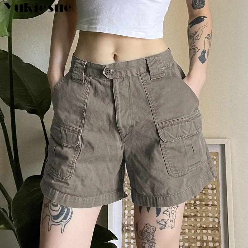 

Women Pants 2023 Summer New Fashion Retro Versatile Shorts Pockets Harajuku Vintage High Waist Casual Shorts Trend Streetwear