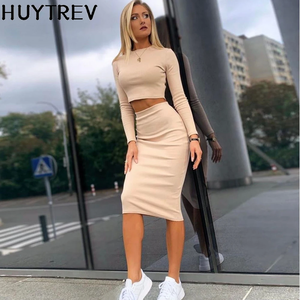 Sexy Navel short top + pencil skirt two-piece suit fashion party nightclub bodycon Sets 2021 autumn winter office Ladies Outfit