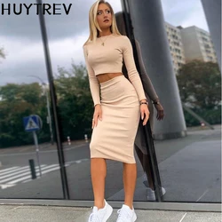 Sexy Navel short top + pencil skirt two-piece suit fashion party nightclub bodycon Sets 2021 autumn winter office Ladies Outfit