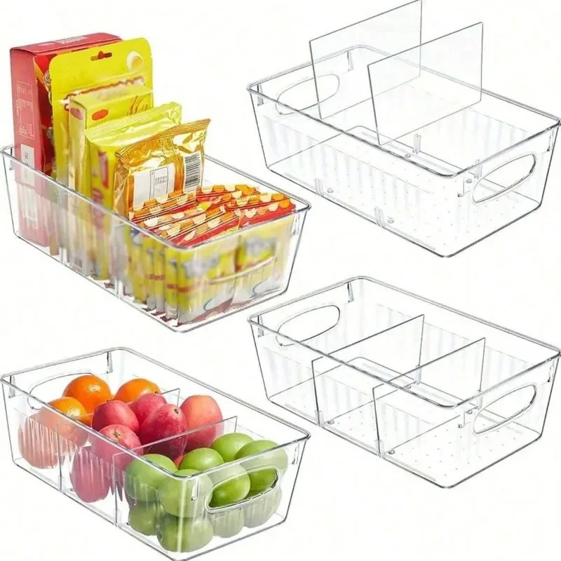 1pc Fridge Organizer, Clear Plastic Bins For Food Storage In Refrigerator Or Freezer, Kitchen, Pantry Reusable Container