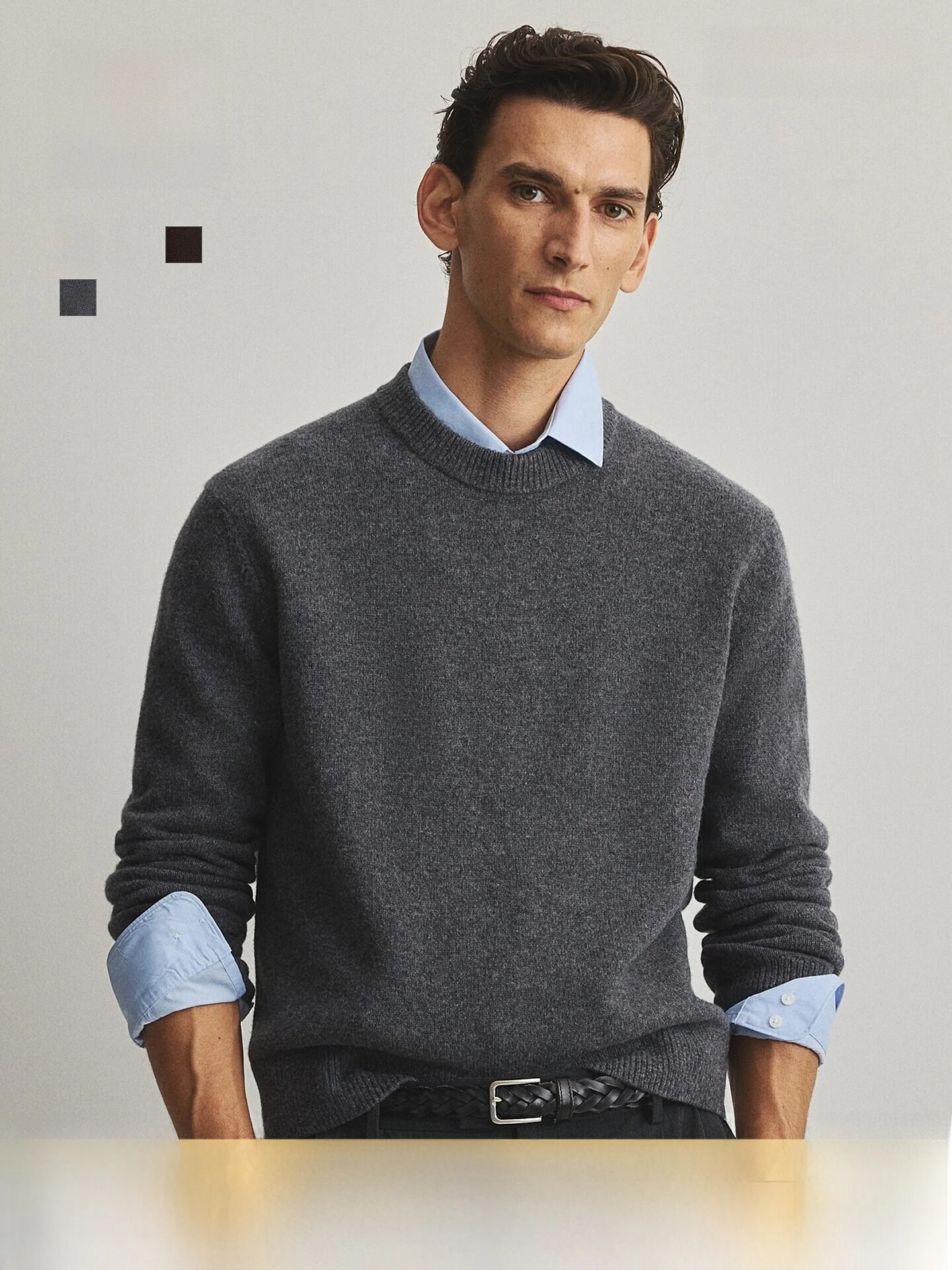 

Мужской вязаный шерстяной свитер с круглым вырезом, плотной вязки, базовый слой, повседневный стиль, длинный рукав, стандартная длина, цвет H&M