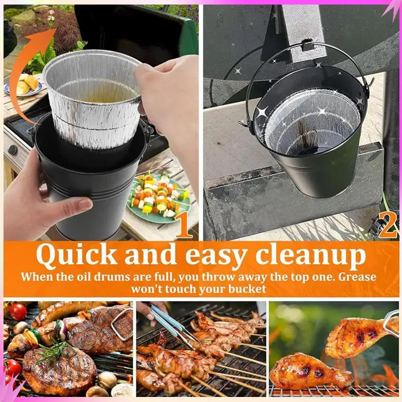 B50C 그릴 버킷 (그리스 트레거용) - 15개의 주석 라이너 포함 녹 방지 철 합금 드립 그리스 캔 주석 라이너