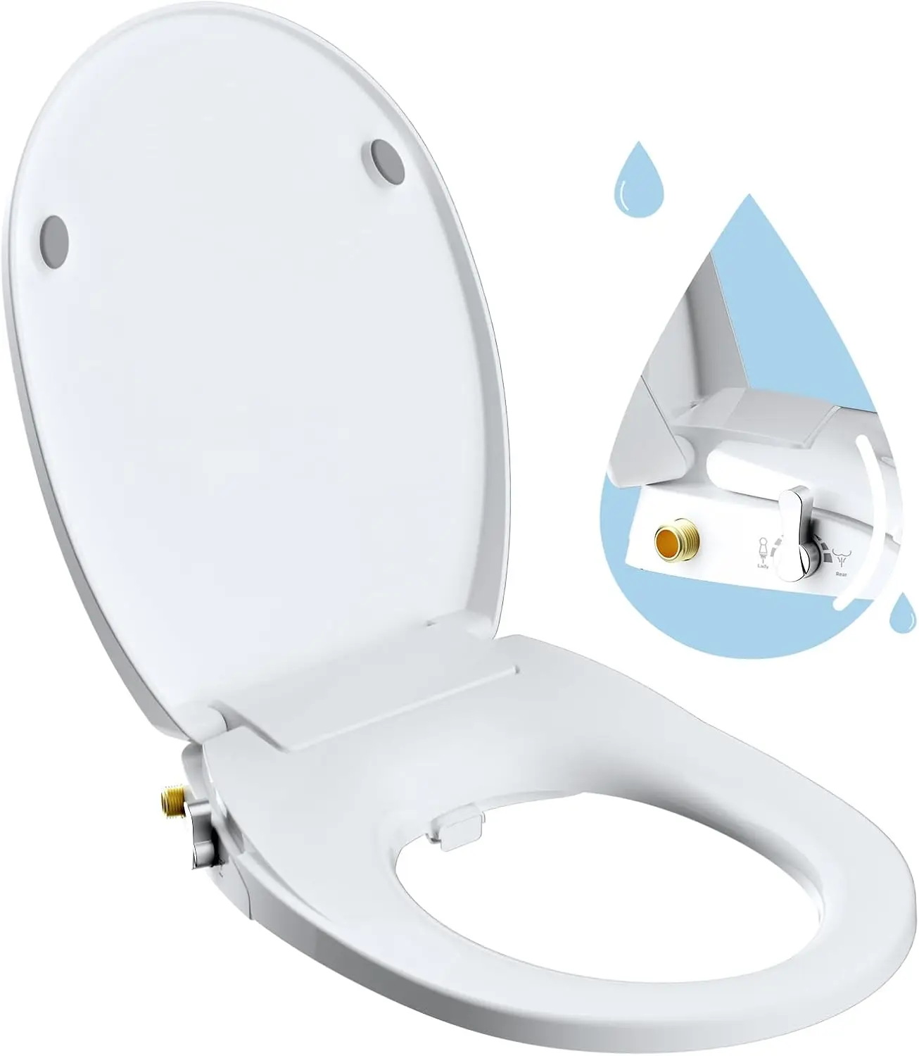 

Round Bidet Toilet Seat with Slow Close, Non-Electric Bidet Attachment for Toilet Seat with Dual Nozzle, Bidet Sprayer