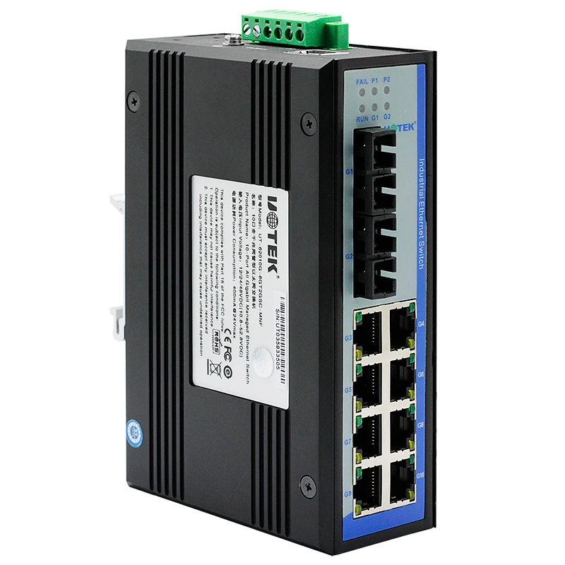 UOTEK 10 Ports Industrial Gigabit Managed Ethernet Switch Ethernet Layer 2 Protocols Din-rail Switch UT-62010G-8GT2GSC-MNF