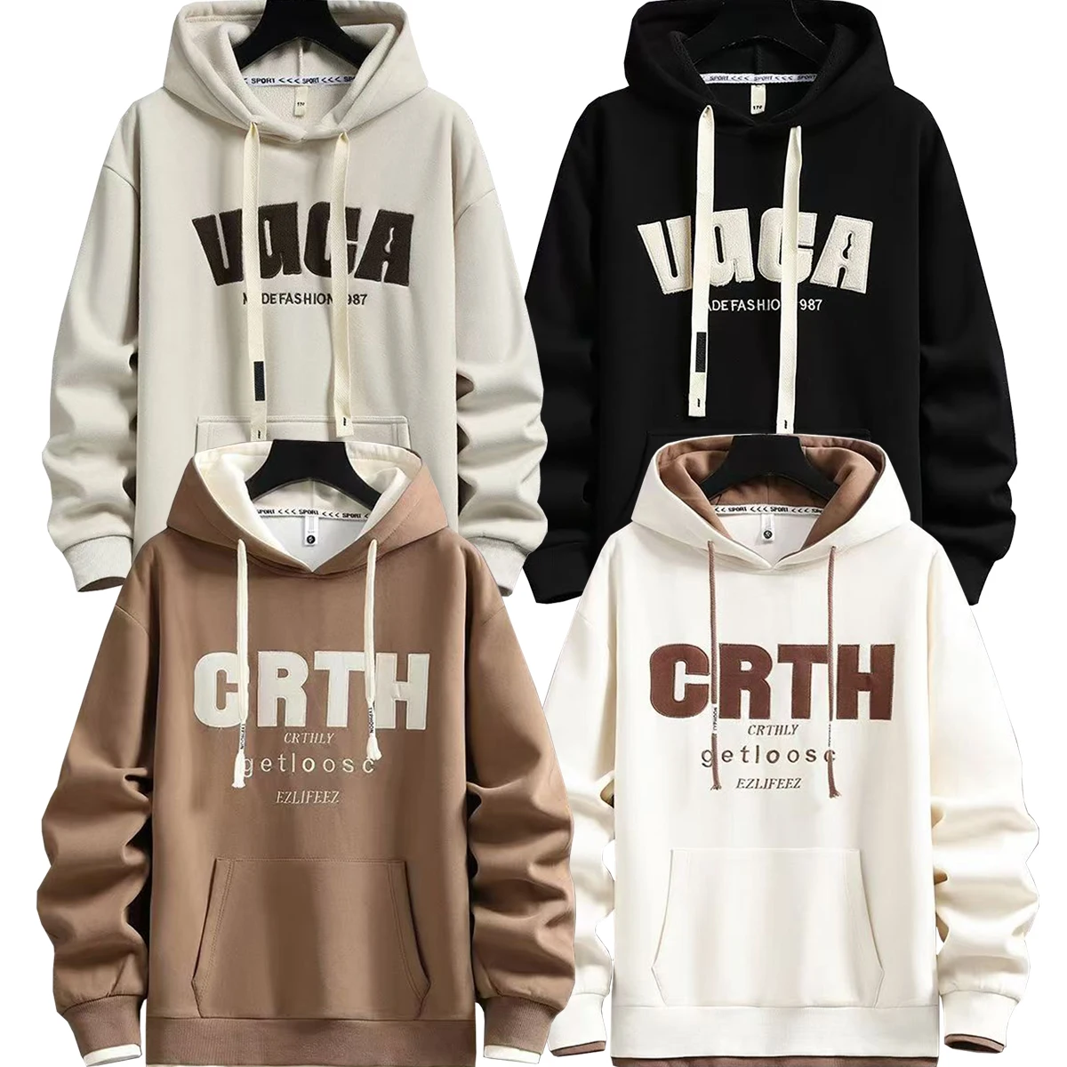 

Men's Hoodie With Solid Color Printed Letters Double Layered Thick Hoodie Young People Autumn Winter Student Outfit