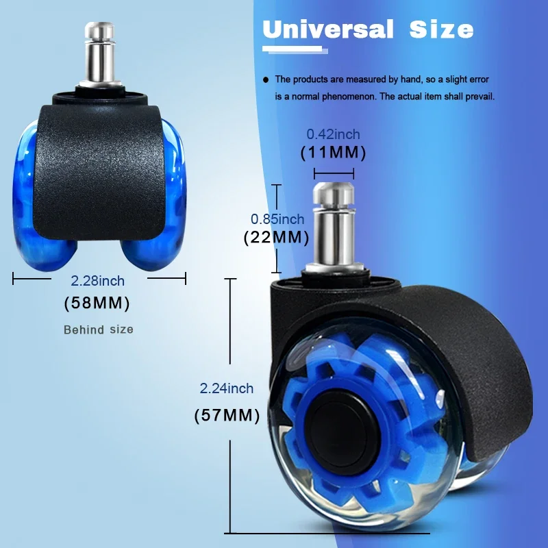 5 Pcs 2-inch PU Transparent Double Wheel Furniture Casters With Snap Ring For Office Chairs, Gaming Chairs, And Silent Rollers