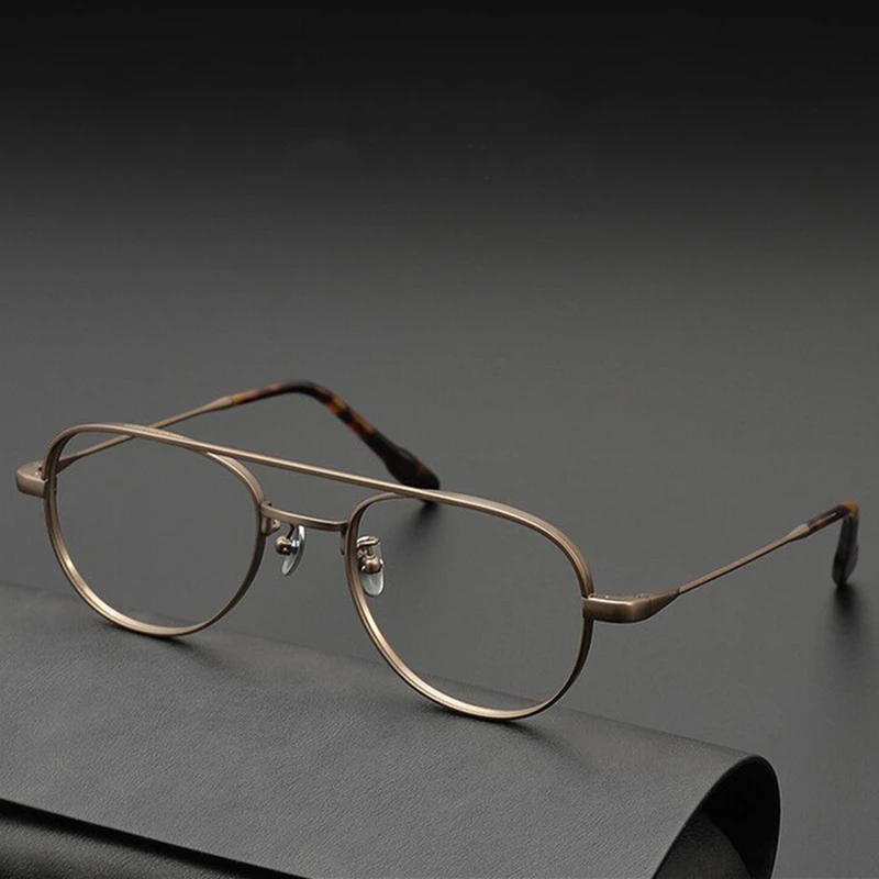 Pure Titanium Pilot Glasses Frame Men Double Beam Vintage Optical Eyeglasses Frames Women Japanese Retro Anti Blue Light Eyewear