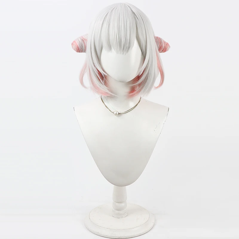 Suou Patra Cosplay Wig Vtuber Gray Pink Short Heat Resistant Synthetic Hair Halloween Role Play Party Carnival + Free Wig Cap - view 2