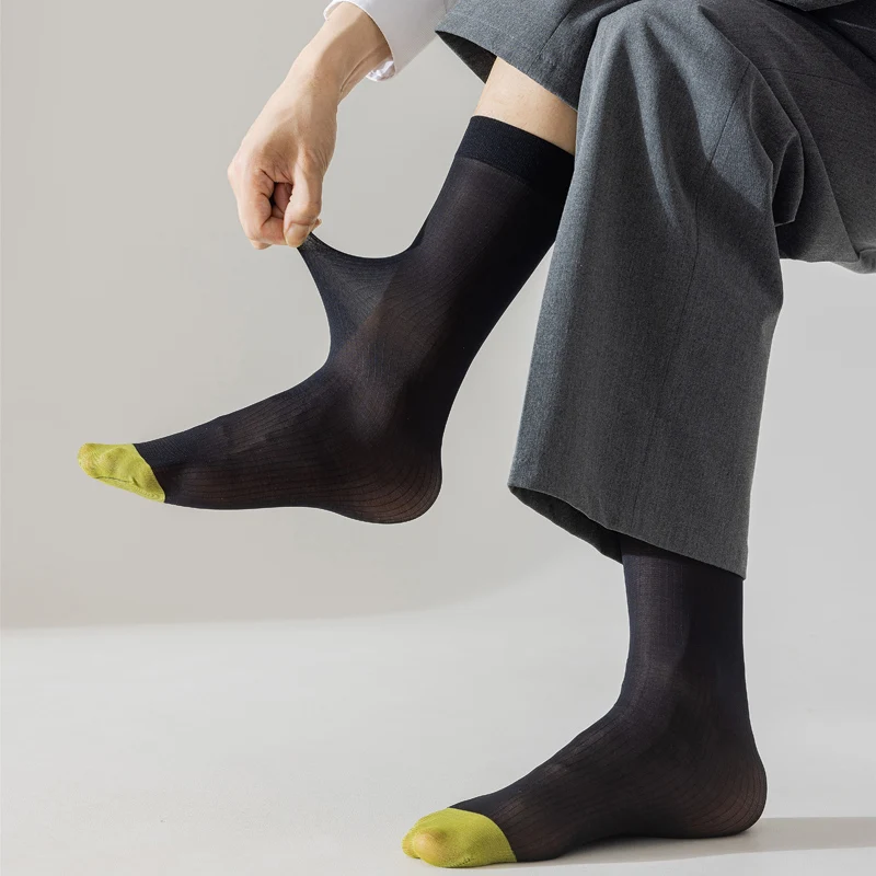 

Men's Socks Long Tube Stockings for Dress 3pcs High Waist Black Transparent Thin Summer Nylon Gentleman Socks Breathable