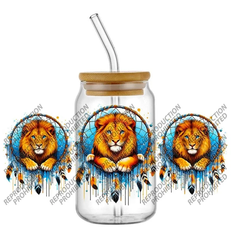 Waterproof Anti-Scratch UV DTF Cup Wraps, Blue Drip Dreamcatcher & Wildlife Cold Transfer Stickers for 16oz Libbey Glass Cup