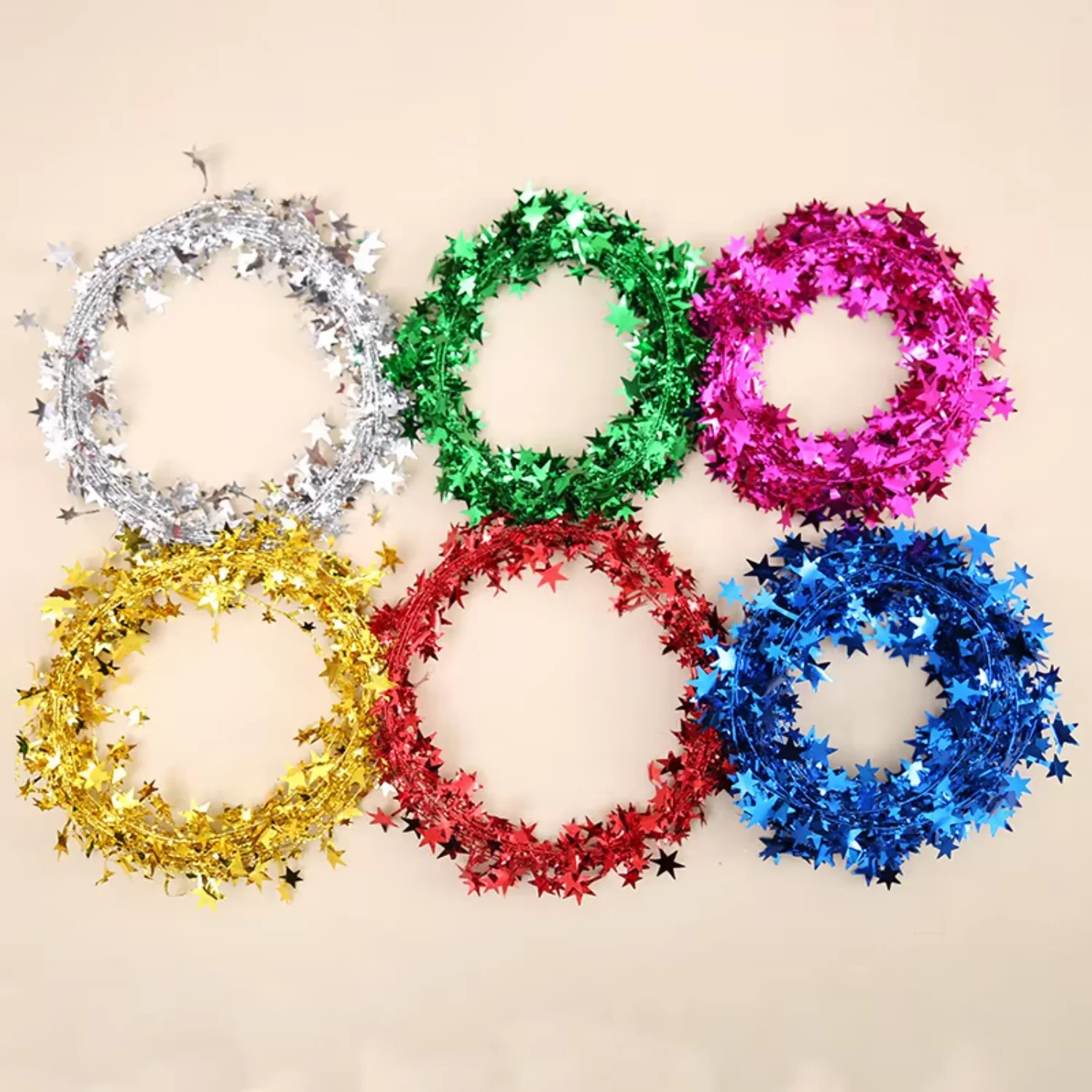 7.5 Meters Iron Wire Stars Christmas Tinsel For Party Festive Event For Christmas Tree Decor DIY