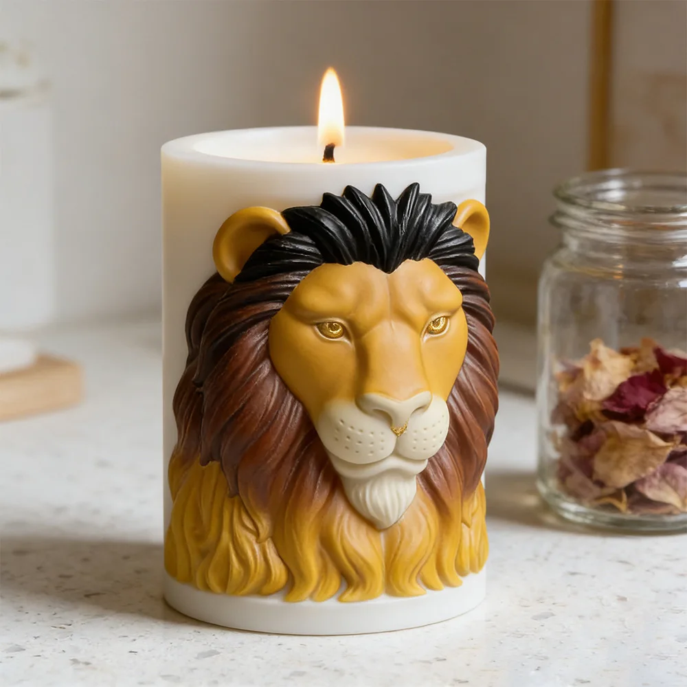

Lion Embossed Candle Molds DIY Handmade Decorative Cyliner Soap Candle Silicone Mold Craft Gift Ornament Plaster Resin Mould