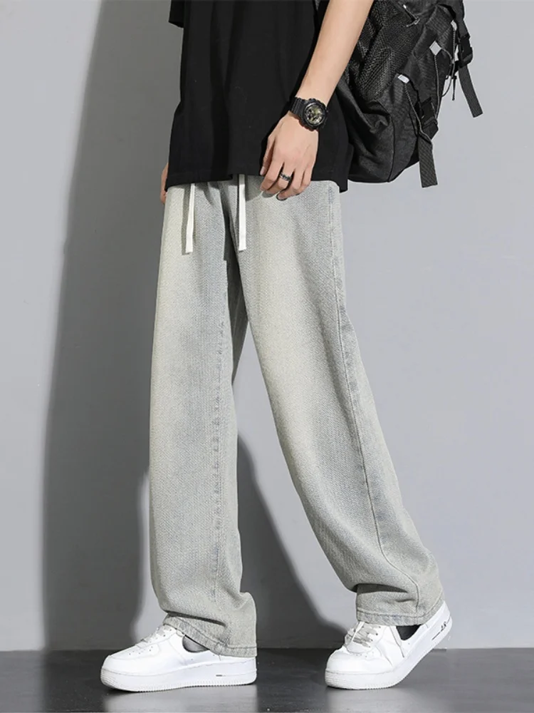 

Starry Night Washed Slim Fit Straight Leg Jeans Men's Autumn Thin New Loose Fitting Long Pants High Street Wide Leg Jeans