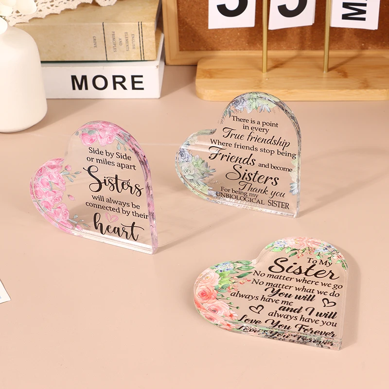 1 PCS New Clear Acrylic Love Heart Friendship Gift Home Decor Decorative Sign Gift For Sisters Desktop Ornament