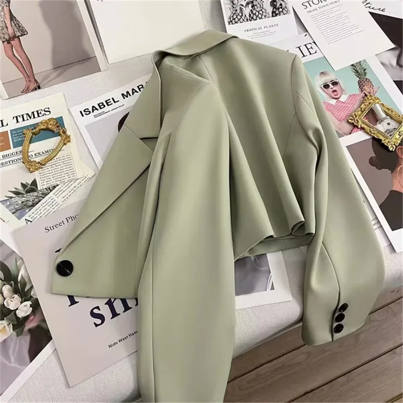 OL Spring Fall Casacos Casual Short Blazers Jackets Women\'s Korean New Office Loose Coats Long Sleeve Formal Elegant Cropped