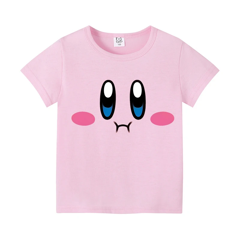 Kirby Children T Shirt Short Sleeves Summer Cotton Sweat Absorption Pink Clothes Cartoon Anime Fashion Kids Birthday Cute Gifts