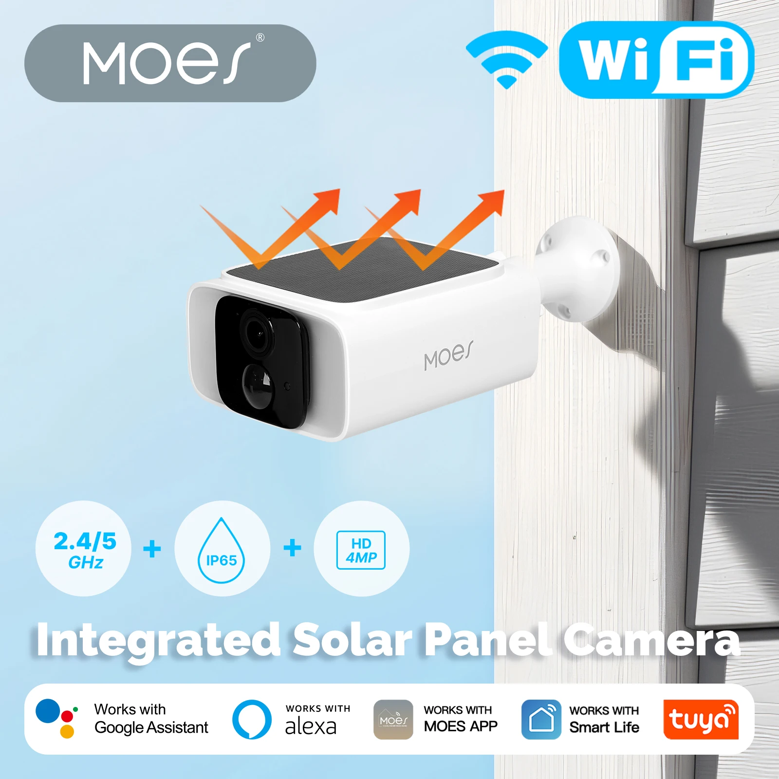 

MOES WiFi 2.4/5GHz Smart Camera with Solar-Rechargeable 2-Way Talk Weatherproof Instant Alert Integrated HD 4MP Tuya Smart App