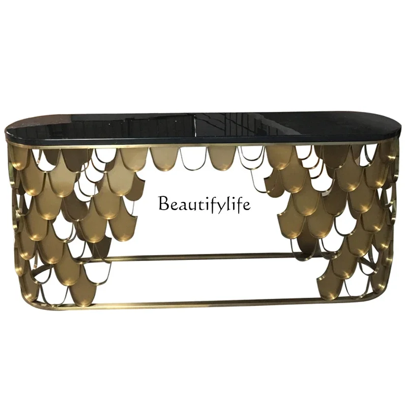 

yj21 Italian light luxury marble entrance table designer creative stainless steel fish scale personalized home aisle decoration