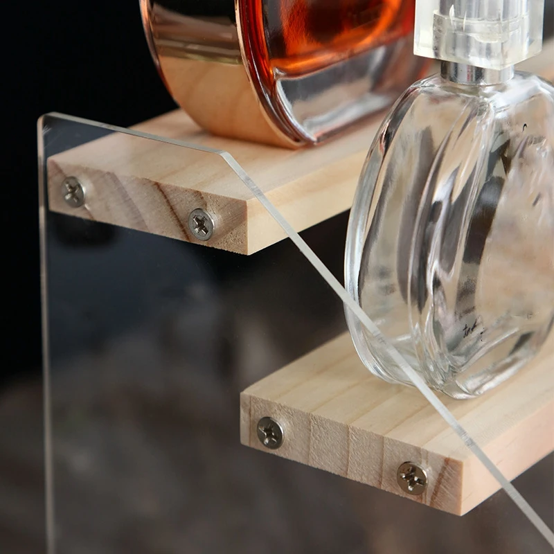 Acrylic & Wood Display Stand, 4-Step Clear Display Riser Wood Shelf For Displaying Figures, Jewelry, Perfumes Stand