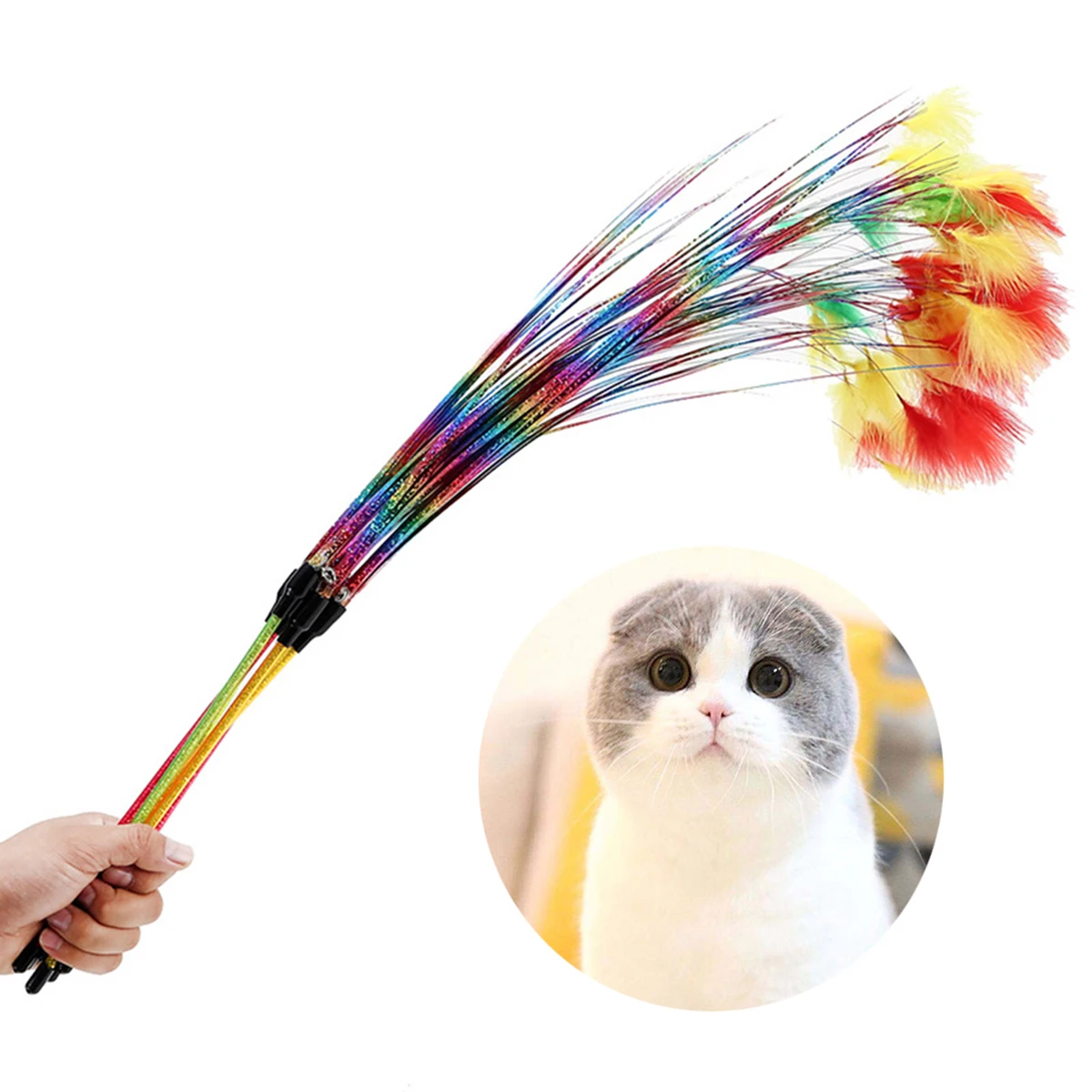 

1pcs Bell Cat Wand Colorful Beads Interactive Stick Pet Supplies Kitten Rainbow Rod Play Teaser Fishing Pole