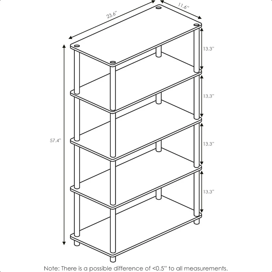 TurnNTube 5Tier Multipurpose Shelf Display Rack Storage Shelf Bookshelf Round Tubes Dark Cherry Black