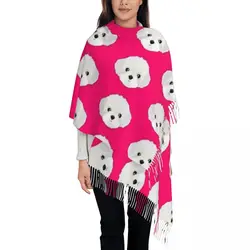 Womens Scarf with Tassel Maltese Cartoon Dog Large Winter Fall Shawl Wrap animal cute Daily Wear Cashmere Scarf