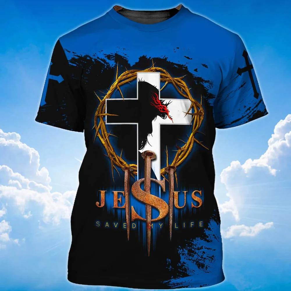 Jesus Graphic Men\'s T-shirt Top 3D Print Shirt For Men O Neck Oversized Sweatshirt Summer Casual Short Sleeve Tees Cheap Clothes