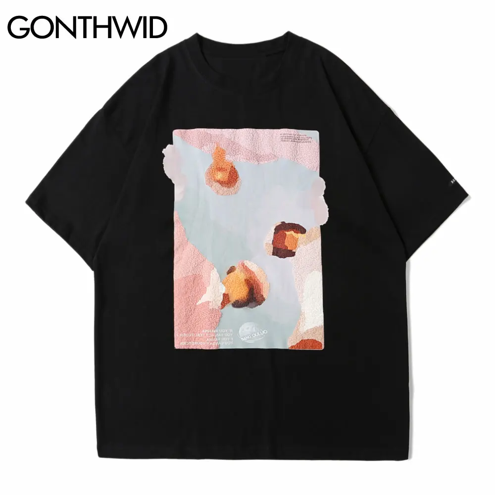 GONTHWID Tees Shirt Hip Hop Summer Men Streetwear Painting Print Short Sleeve T-Shirts Fashion Cotton Harajuku Casual Loose Tops