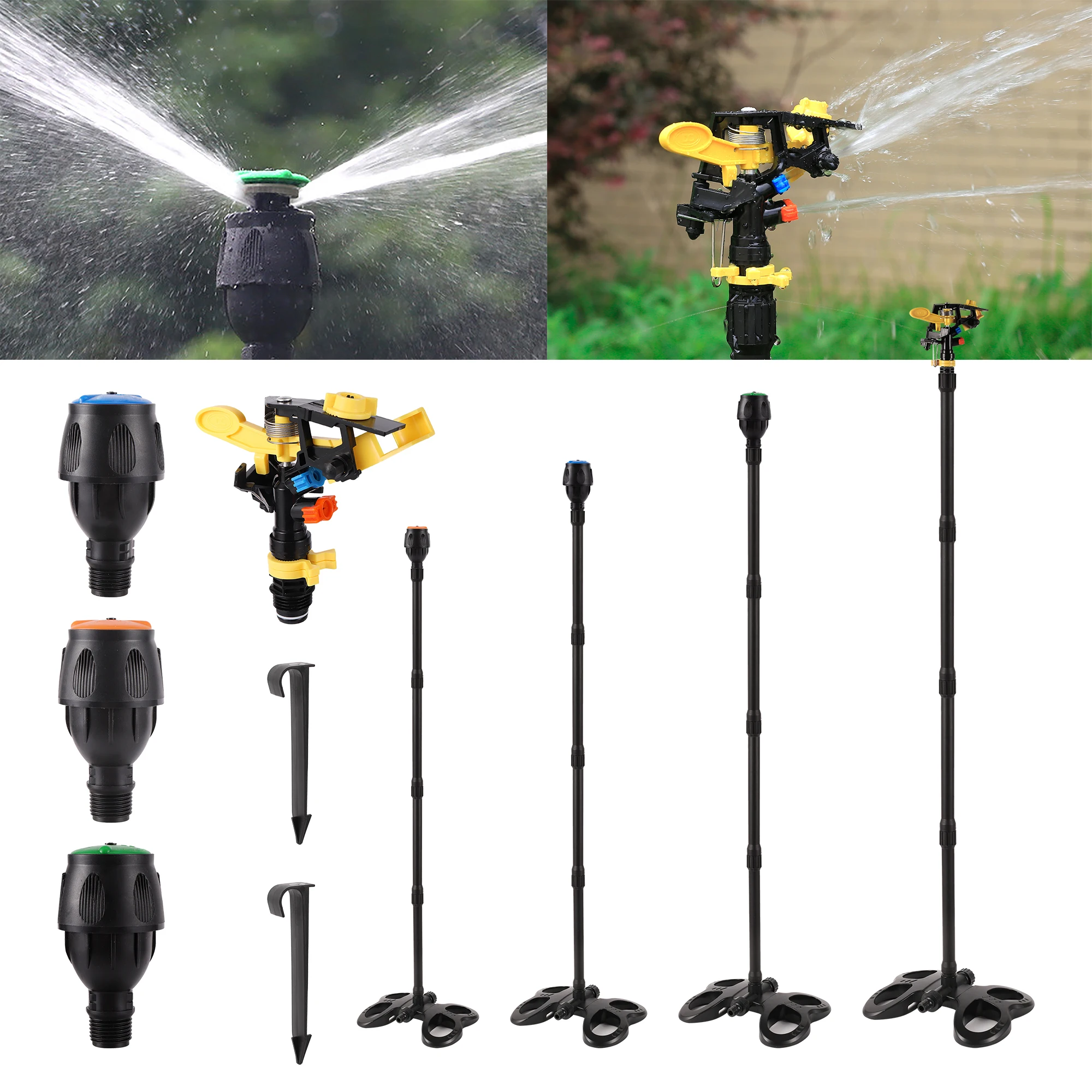 

1/2" Garden Rocker Arm Watering Sprinkler Rocker Arm Garden Medium Distance Sprinkler Base Extended Support Swivel Nozzle