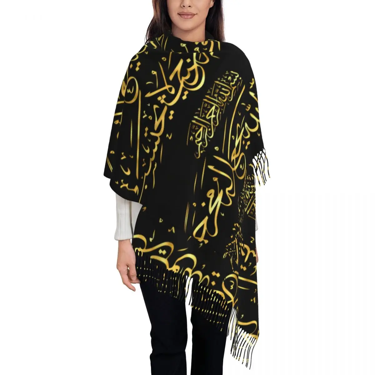 Guran Gold Calligraphy Womens Warm Winter Infinity Scarves Set Blanket Scarf Pure Color